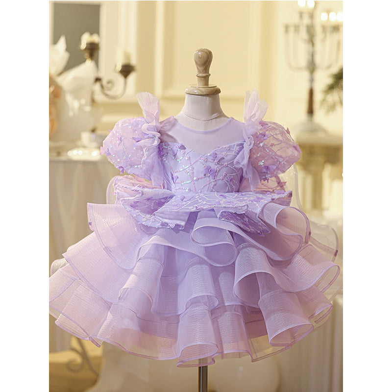 Girls Purple Princess Dress Wedding Flower Girl Dress