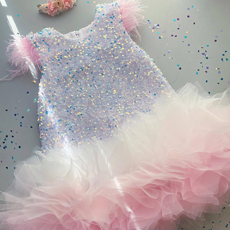 Elegant Baby Girl Sequined Performance Dress Girl Catwalk Dress