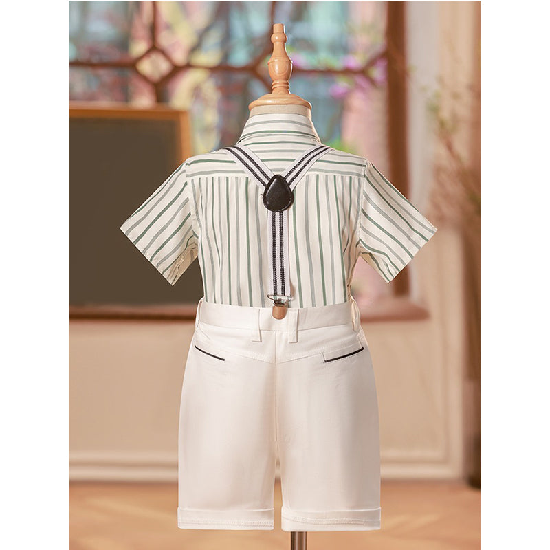 Boys Short Sleeve Bib Shirt White Shorts Suit