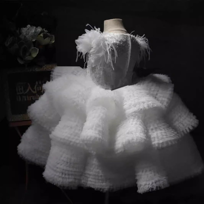 Children's Short Birthday Dress White Pearl Sequin Princess Dress