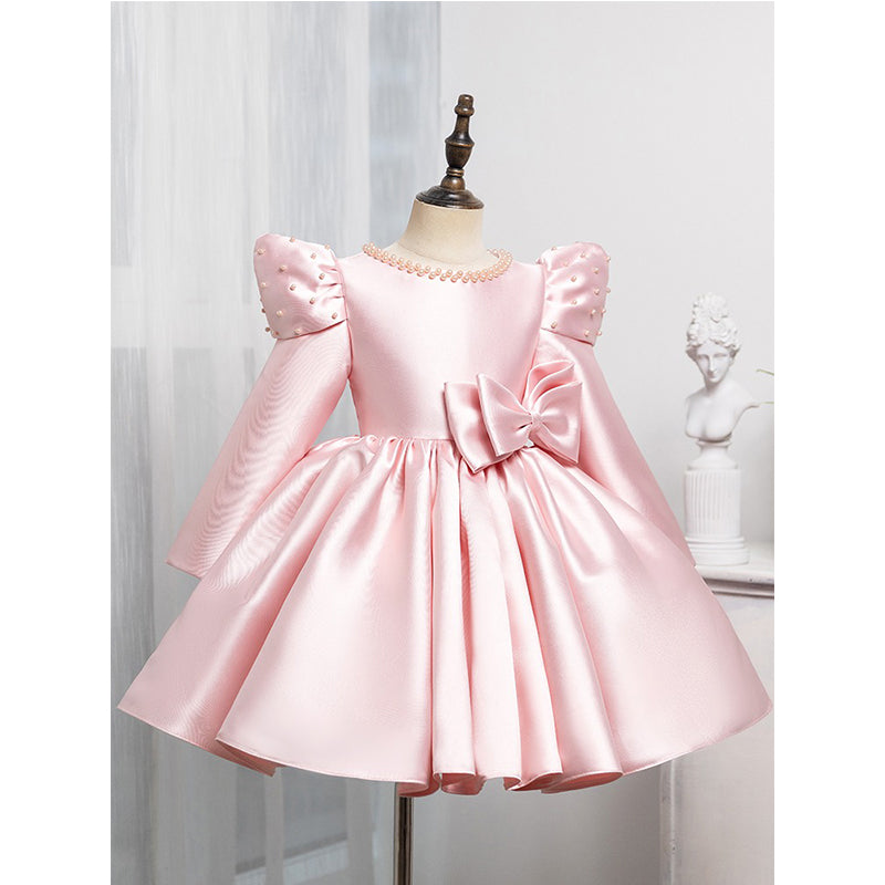 Pink Bow Princess Dress Wedding Flower Girl Dress Birthday Dress