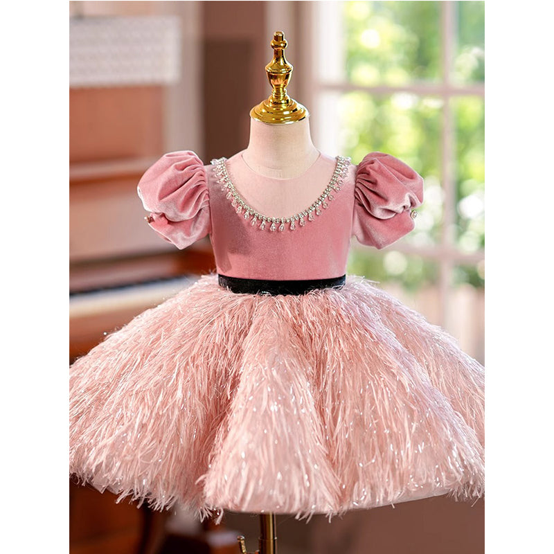 Pink Fluffy Princess Birthday Dress with Beads