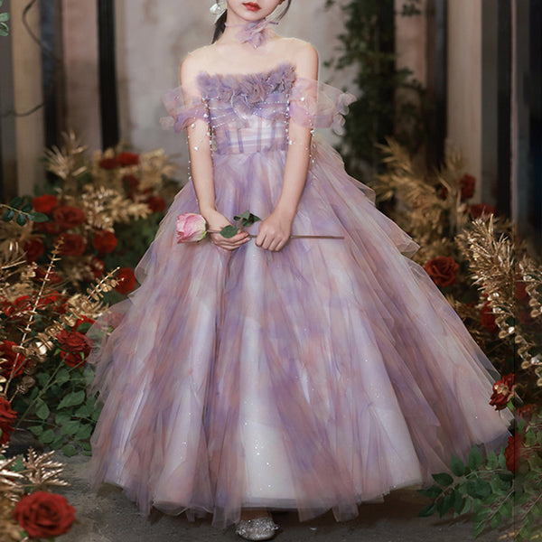 Elegant Baby Purple Off Shoulder Evening Dress Toddler Little Girl Princess Dress