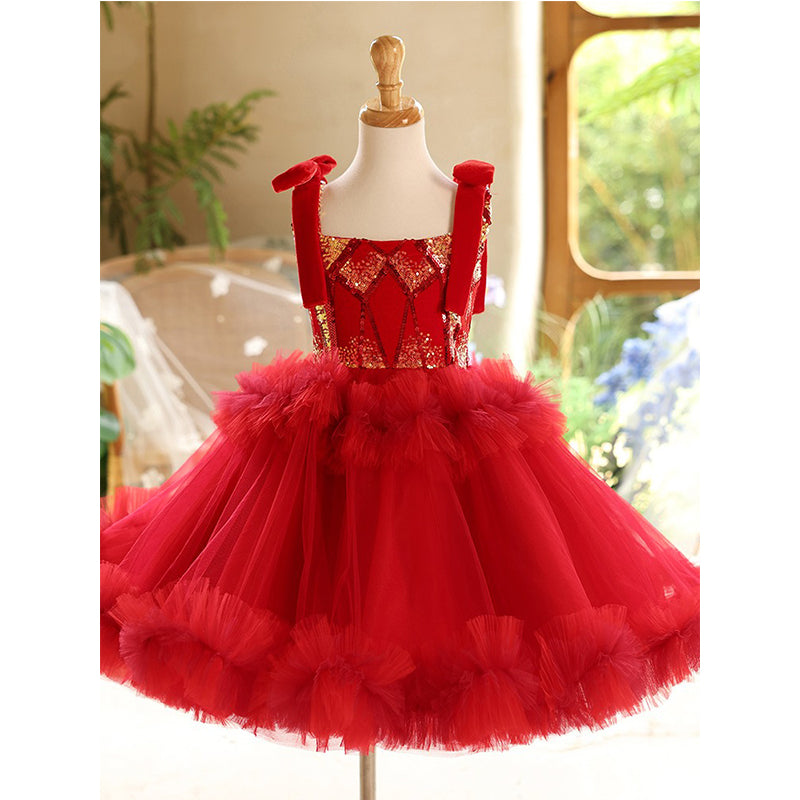 Christmas Dress Red Bow Girls Birthday Dress Sleeveless Princess Dress