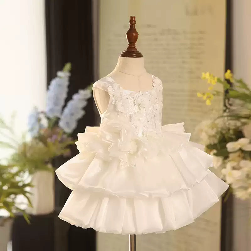 White Flower Girl Wedding Dress Children's Birthday Puffy Princess Dress