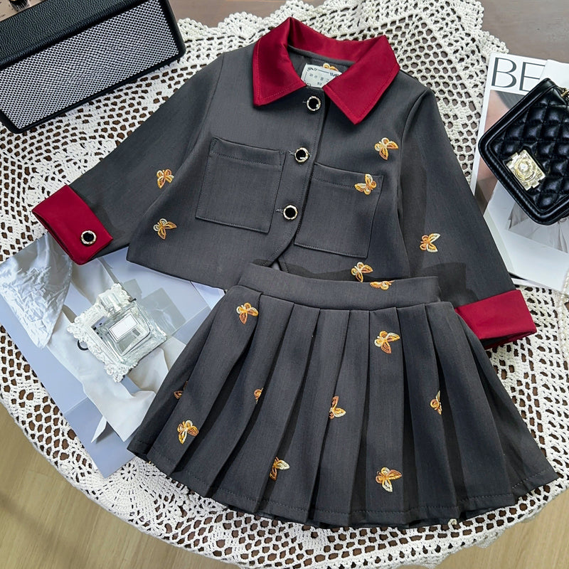 Girls' Blazer Pleated Skirt Two-Piece Set