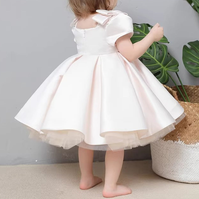 Cute Baby Girl Puffy Dress Bow Flower Girl Dress Toddler Birthday Princess Dress