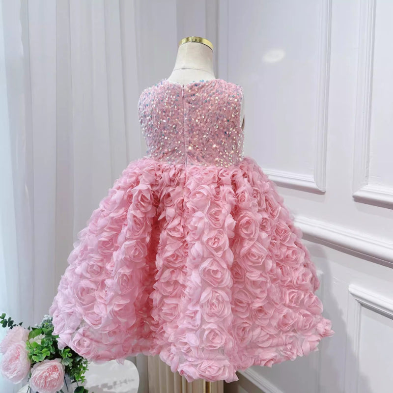 Elegant Baby Girls Sleeveless Three-dimensional Rose Formal Dresses Toddler Party Dresses Princess Dress
