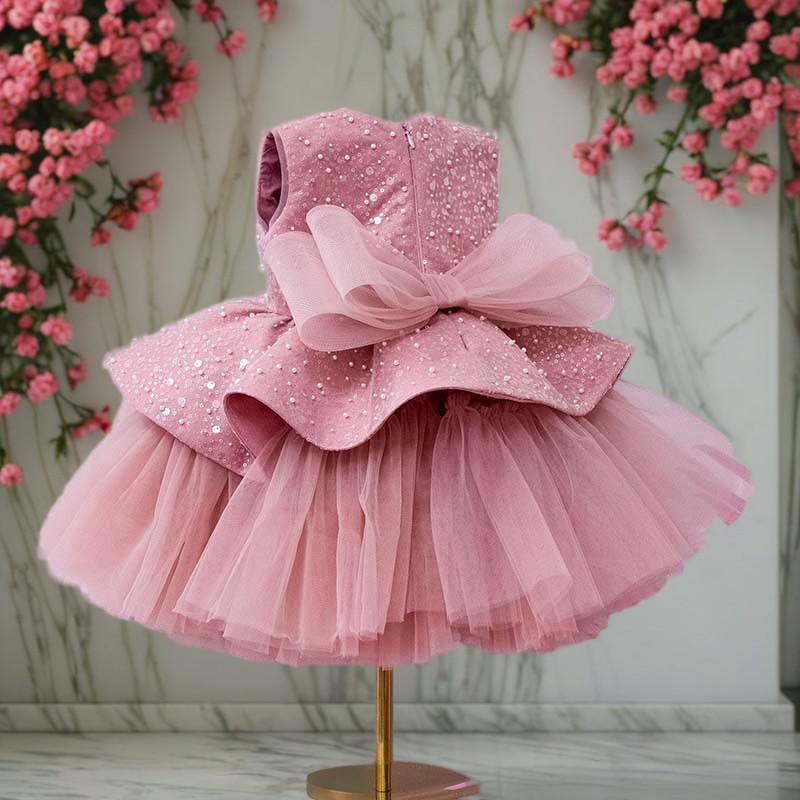 Cute Baby Girl Sequins Pageant Dress Toddler Birthday Party Princess Dress