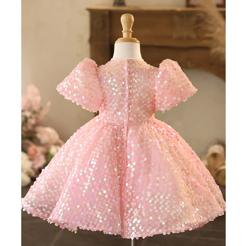 Luxurious Baby Girl Pink Sequins Dress Toddler Beauty Pageant Princess Dress