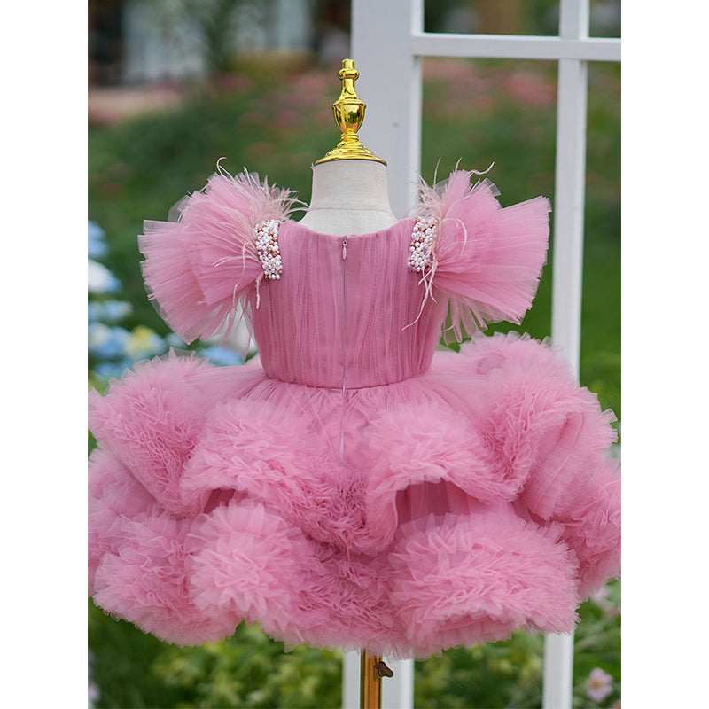 Cute Baby Girl Pink Fluffy Dress Toddler Beauty Pageant Princess Dress