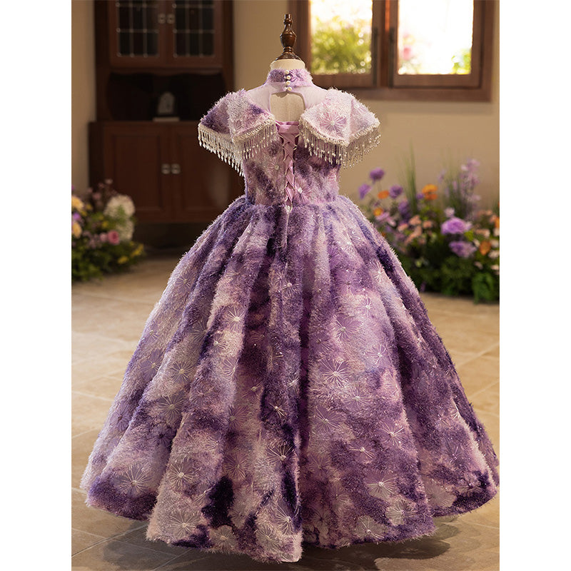 Girls Birthday Princess Dress Purple Children Party Dress