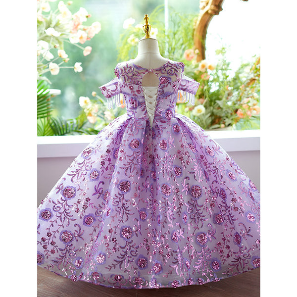 Luxurious Baby Girl Puffy Embroidery Flower Girl Dress Toddler Birthday Princess Dress