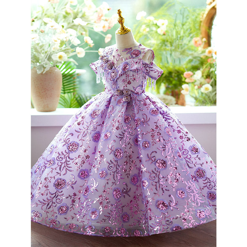 Luxurious Baby Girl Puffy Embroidery Flower Girl Dress Toddler Birthday Princess Dress