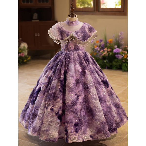 Girls Birthday Princess Dress Purple Children Party Dress