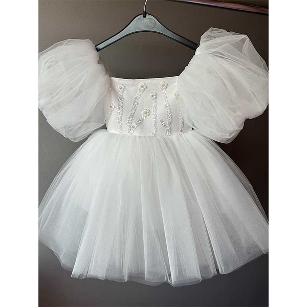 Elegant Baby Puff Sleeve Sequined Dress Toddler Ball Gown