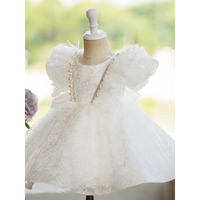 Elegant Flower Girl Embroidery Fluffy Dress Toddler Birthday Party Princess Dress