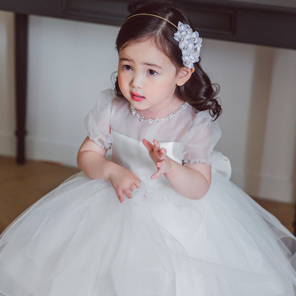 Baptism Dresses Baby Girl Summer Princess Dress White Bow Flower Baby ...