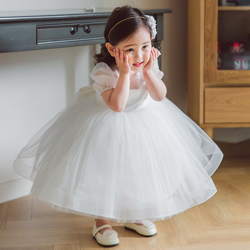 Mi Arcus - Baby Girl Flutter Sleeve Frock- White - Dress