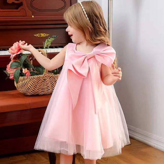 marryshe First Communion Dress Girl Formal Princess Dress Summer Bowknot Birthday Party Dress, Pink / 2-3 Years (100cm)