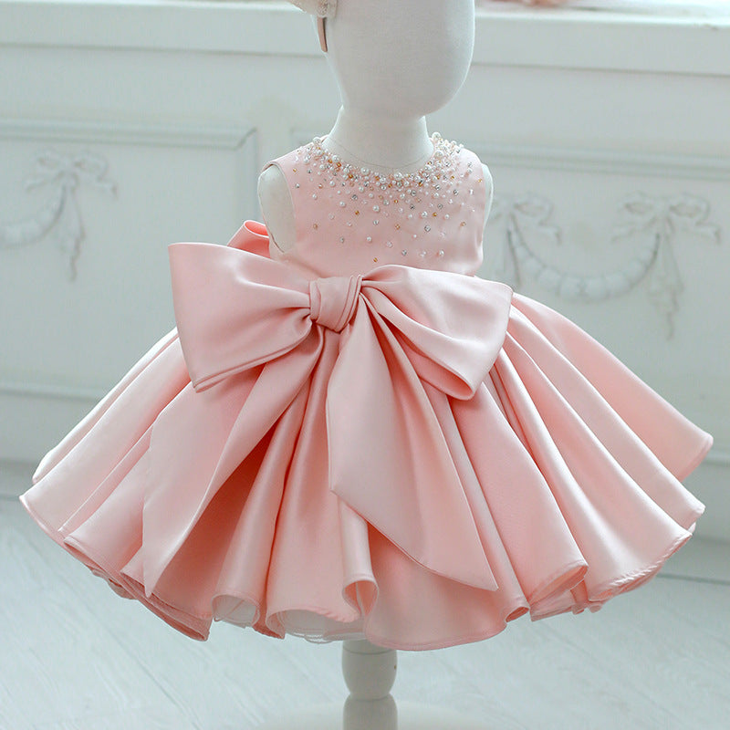 White Floral Ribbon Tulle Dress - Size: 0-3M | Pink Princess