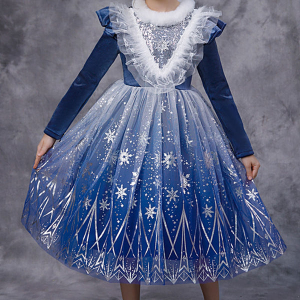 Winter Gradient Mesh Print Princess Dress