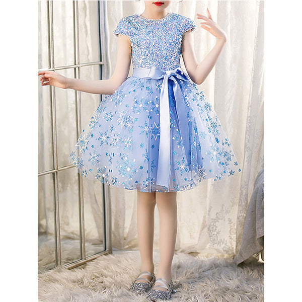 Toddler Girl Birthday Party Dress Summer Snowflake Sequin Princess Dress