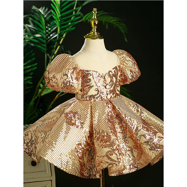 Baby Girl Luxury Birthday Party Dress Sequin Puffy Princess Dress