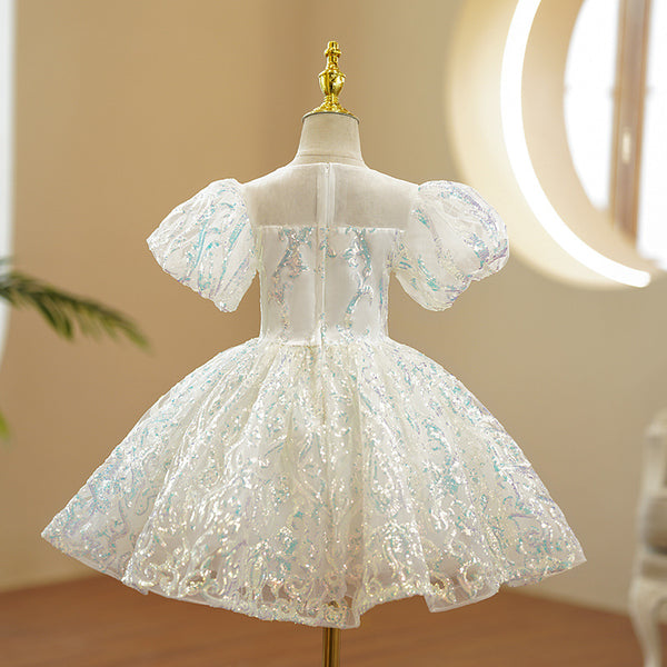 Luxury Baby Girl White Puffy Princess Dress、