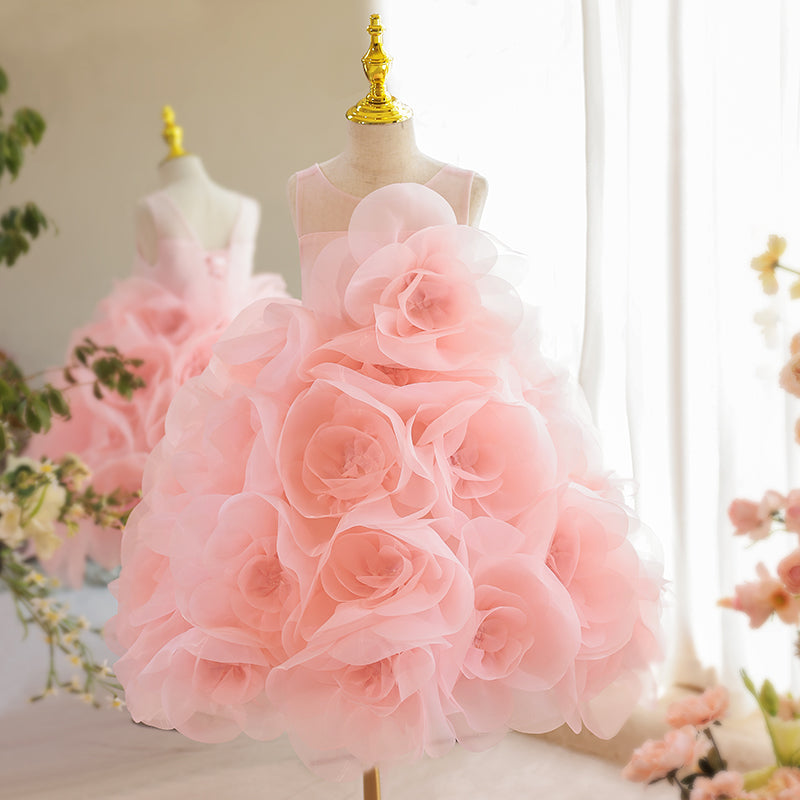 Girl Easter Dress Big Flowers Puffy Birthday Party Dress marryshe