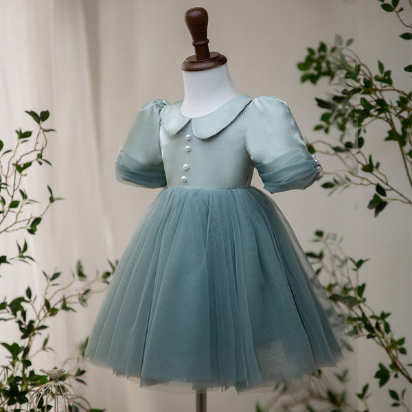 Girl Princess Dress Baby Girl Green Beaded Mesh Vintage Formal Dresses Toddler Ball Gowns