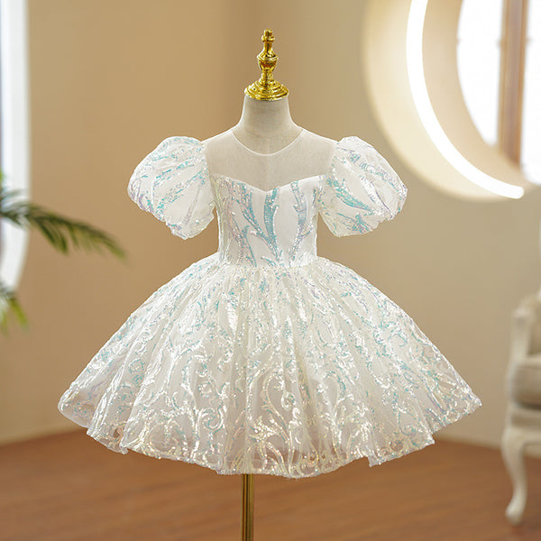 Luxury Baby Girl White Puffy Princess Dress、