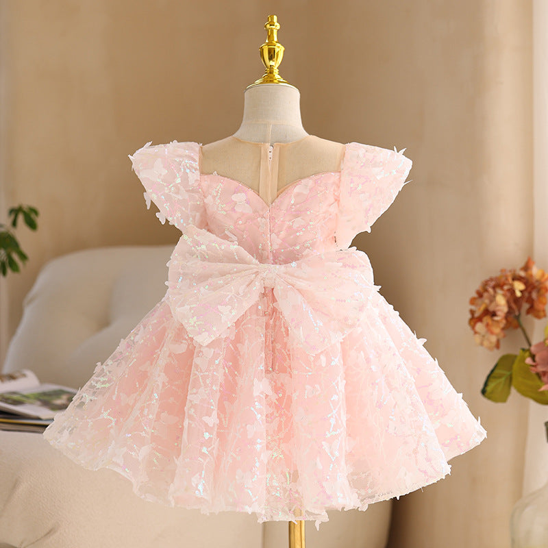 Baby Girl Birthday Party Dress Girls Summer Pink Sequin Bow Fluffy Pag ...