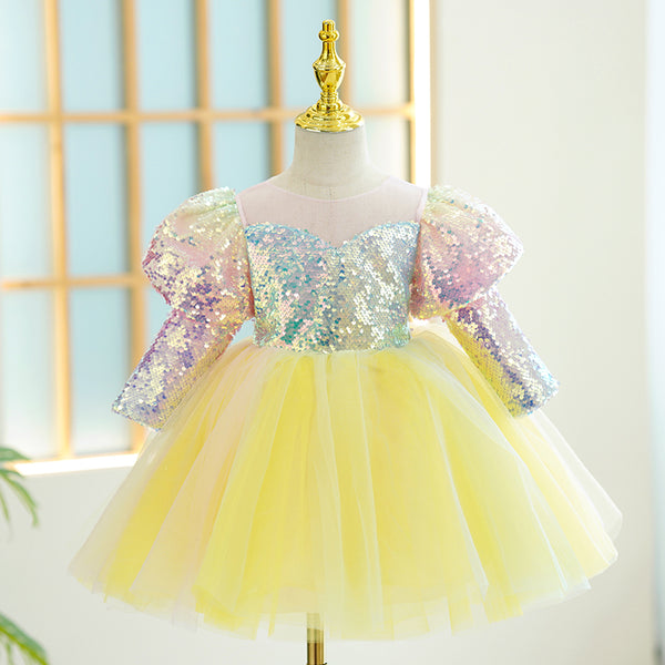 Baby Girl Dress Toddler Prom Puff Sleeves Sequins Puffy Birthday Party ...