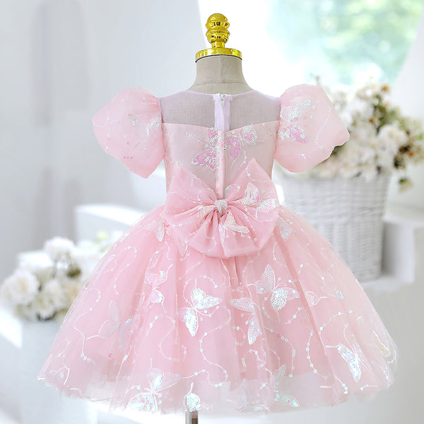Girl Formal Princess Dress Baby Girl Pink Butterfly Sequins Birthday P ...