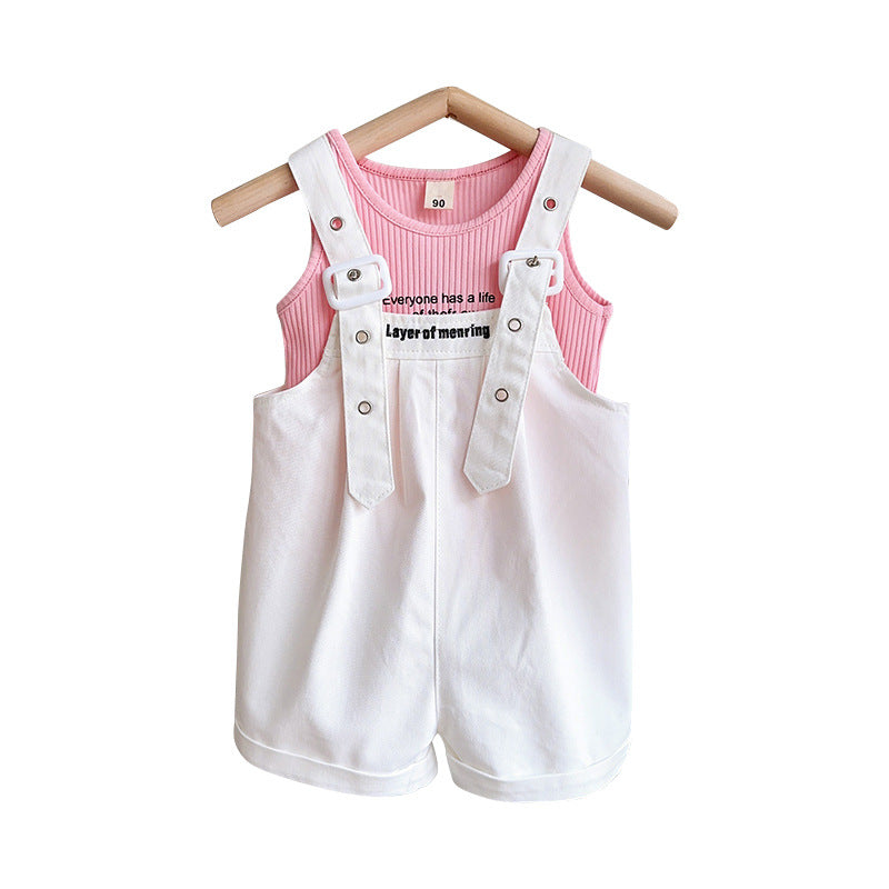 Sweet Sleeveless Vertical Striped Vest Overalls Two-piece Set