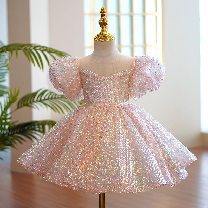 New Arrival Pink O Neck Children Princess Dress Sparkly Sequined Beauty  Pageant Cute Prom Dresses Mermaid Birthday Party Gown - AliExpress