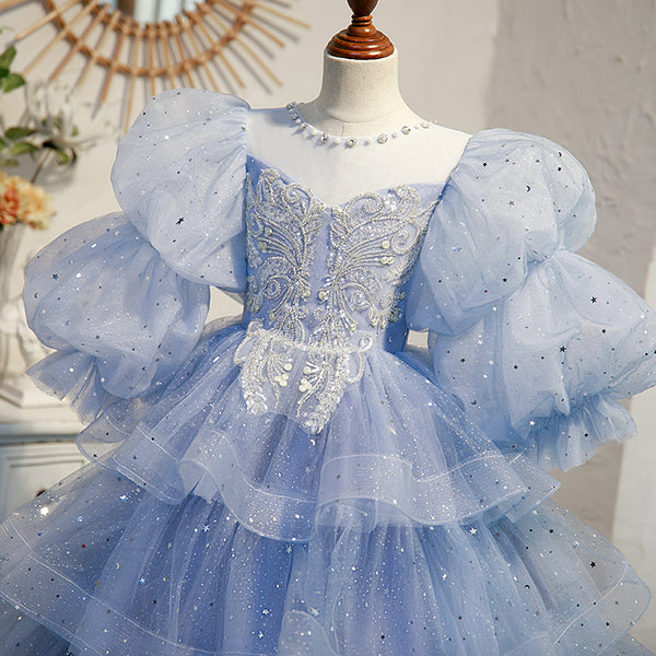 Toddler Girl Communion Dress Gril Luxury Birthday Pageant Sequins Prin ...