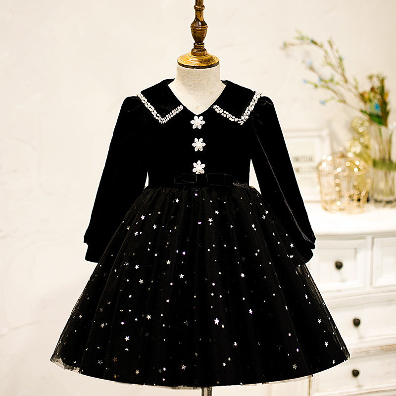 Winter Black Long Sleeve Puff Princess Dress