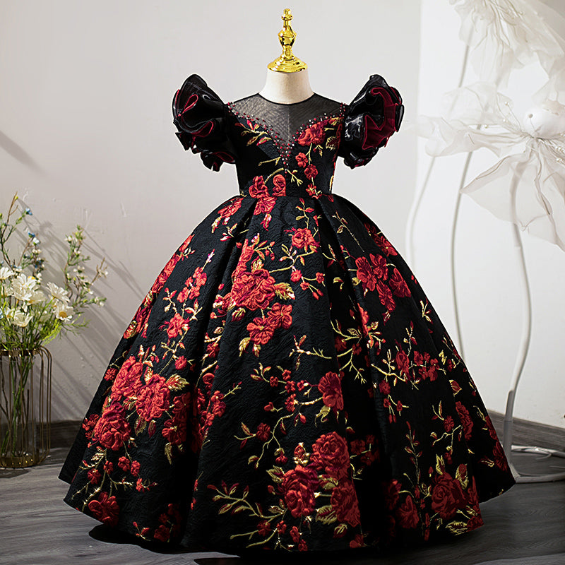 Black & Red Floral factory Girl's Dress