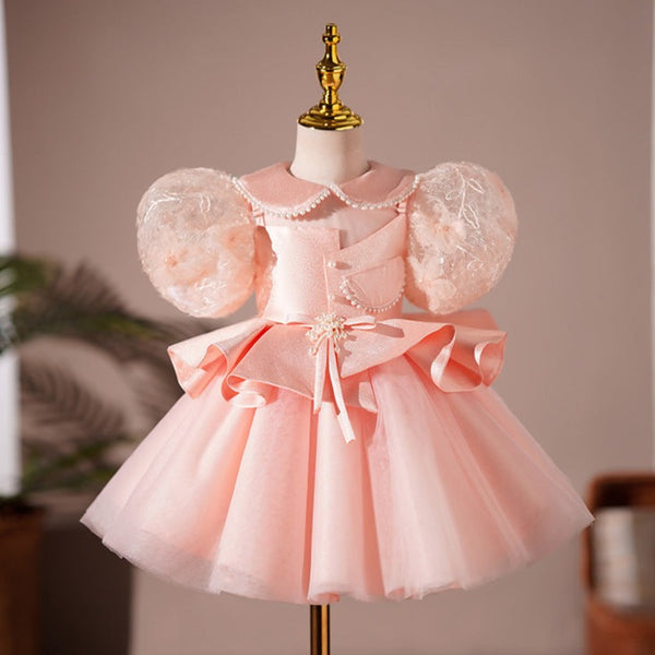 Baby Girl Birthday Party Dress Doll Neck Puff Sleeve Puffy Princess Dress