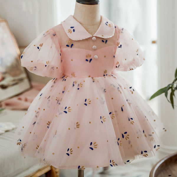 Pink Print Doll Collar Princess Dress